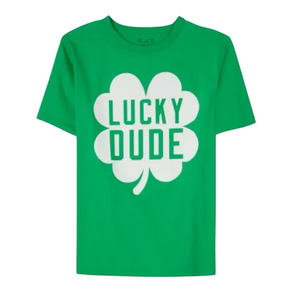 Boys St. Patrick's Day Lucky Dude Graphic Tee - Green - Size 14 - Picture 1 of 2
